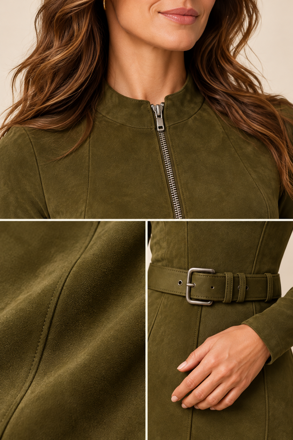 Amalia Verde oliva — collage de detalles